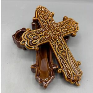 Vtg Ceramic‎ Wall Cross Trinket Box Religious Home Decor Christian Art